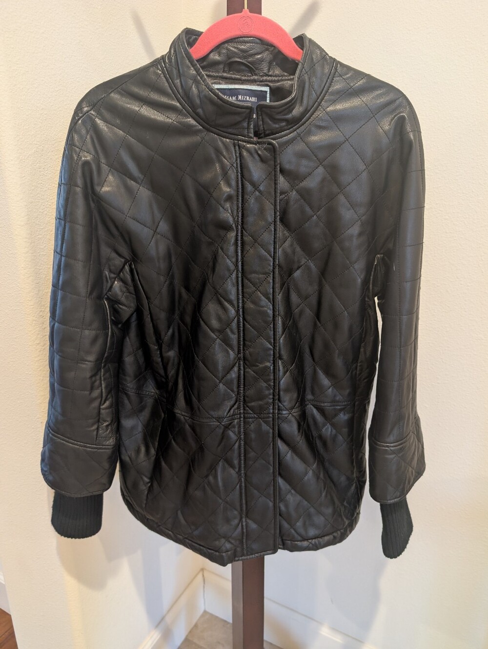 Isaac Mizrahi Black Quilted Leather Jacket, Malibu Limited Edition - Size XL